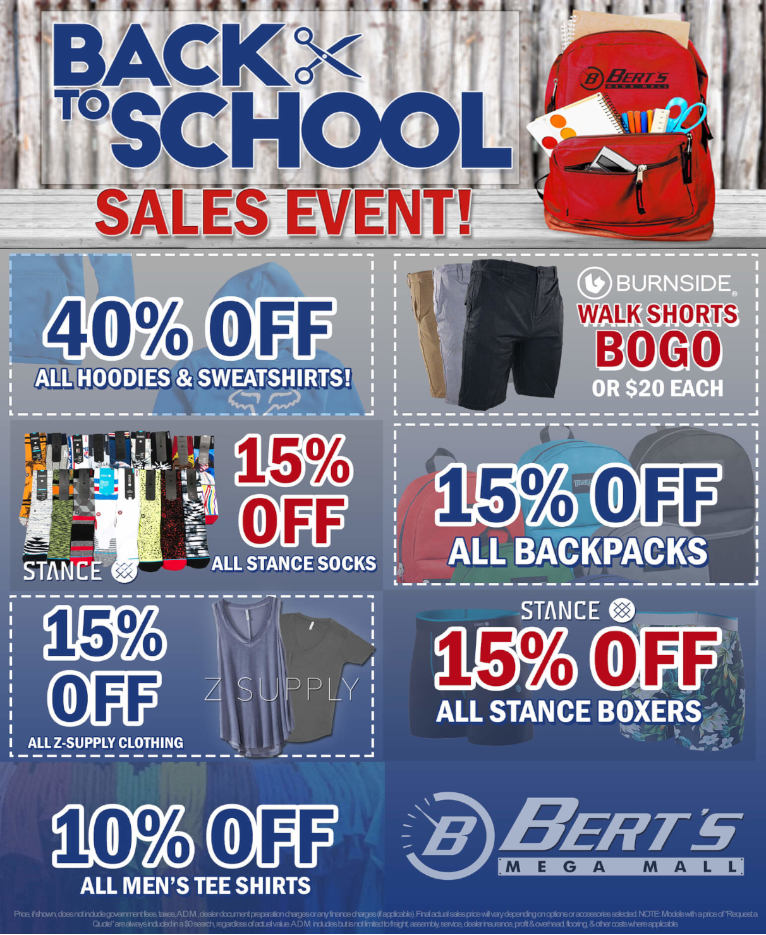 Back To School Sale Bert's Mega Mall Covina California